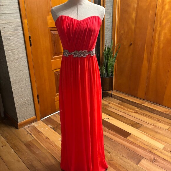Coral Colored Strapless Evening Dress Size 9 - Picture 1 of 6